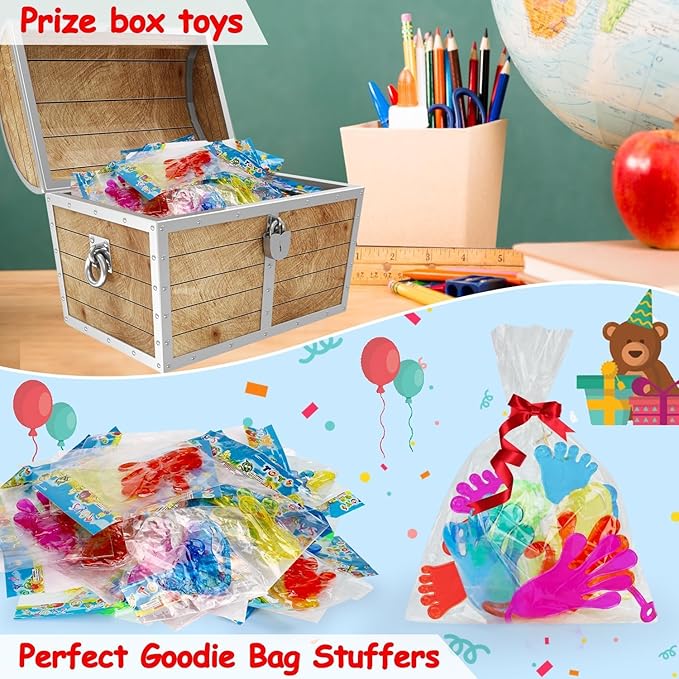 48pcs Sticky Hands Feet for Kid Easter Egg Filler Party Favor Goodie Bag Stuffer Treasure Box Toy Class Prize Student Return Gift Bag Easter Basket Stuffer Bulk Toy Pinata Filler Slap Hand Supplies