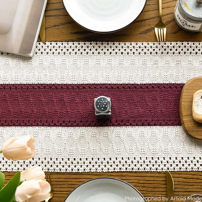 Artoid Mode Red Farmhouse Rustic Table Runner, Seasonal Holiday Hollow Kitchen Dining Table Decoration for Home Party Decor 12x36 Inch