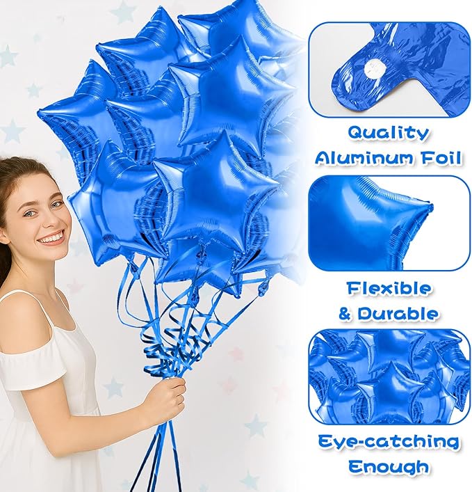 Blue Balloons Star Balloons Christmas Gifts Graduation Foil Balloon Mylar Helium Metallic 12pcs 18 Inch Arch Kit Blue Birthday Decorations Party Decorations Baby Shower Anniversary Wedding Halloween