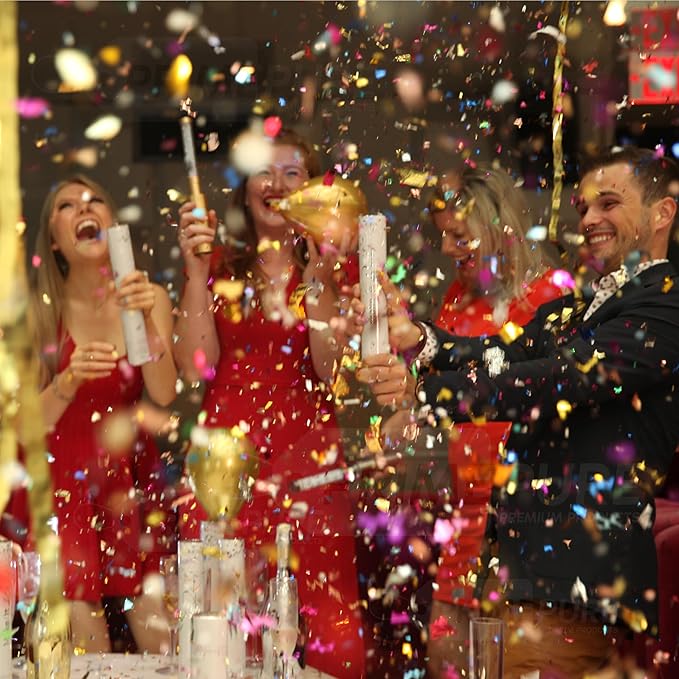 PrimePure Confetti Cannon Party Poppers - Metallic Foil Multicolor Confetti Poppers & Streamers - 8 Pack - NYE Party Cannon Glitter Bomb Pop Gun for New Years Eve 2026, Birthday, Celebration, Pranks