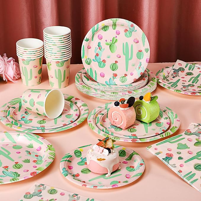 Hsei 250 Pcs Cactus Plates and Napkins Party Decorations Disposable Tableware Sets Summer Birthday Party Supplies Serves 50 Guests Dinnerware Bridal Shower Holiday Party Favors