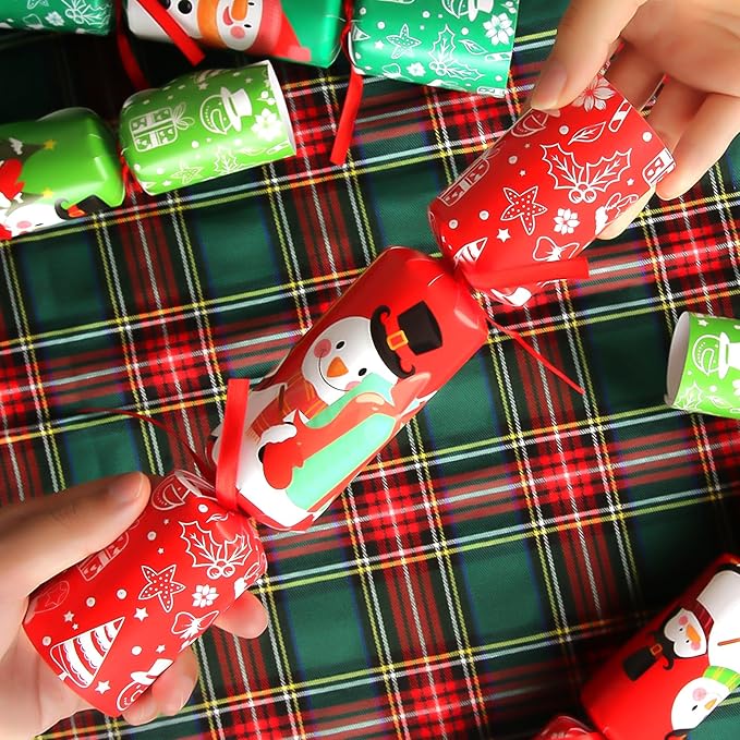 8 Pack Non-Snap Christmas Table Party Favors with Party Hats Joke Little Gifts for Kids Adults, Christmas Snowman Design, Xmas Seasonal Holiday Dinner Traditions Supplies