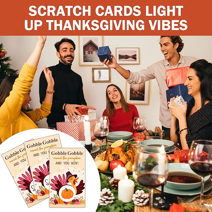 Thanksgiving Scratch Off Cards, Turkey Games For Family Party, Friendsgiving Party Favors For Adults, Thanksgiving Supplies Decorations, Pack Of 50, 01