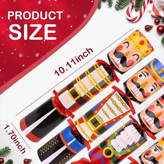 12 Pack Christmas Party Favor Non-Snap Christmas Table Favor with Party Hats Joke Little Gifts Inside for Kids Adults, Xmas Table Decorations Holiday Party Favor Xmas Dinner Traditions Supplies