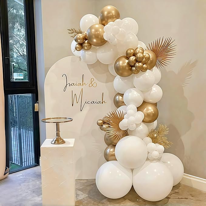 Metallic Gold Balloons Set, Pack of 35 12 Inch White Gold Confetti Latex Balloon, Gold and White Birthday Party Balloons for Women Girls Wedding Engagement Baby Bridal Shower Party Decorations