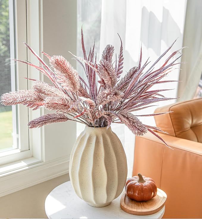 7 PCS Christmas Stems for Vases, 26 in Faux Stems Fake Plants Winter Stem Greenery Branches Fake Leaves Faux Foliage for DIY Craft Garland Home Kitchen Office Indoor Centerpiece Table Decor, Purple