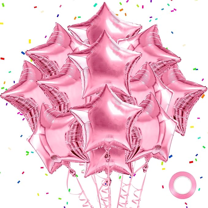 Pink Balloons Christmas Gifts Star Balloons Pink Foil Balloon Set Mylar Helium Metallic 12pcs 18 Inch Birthday Decorations Room Decor 2025 Party Decorations Baby Shower Anniversary Wedding