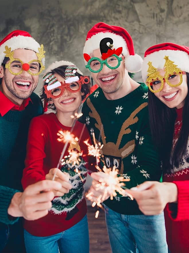 24PCS Christmas Glasses, Christmas Party Favors, Santa Glasses Frames for Xmas Decorations Accessories Supplies