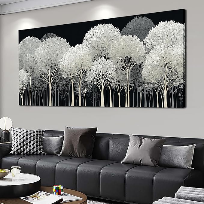 Black and White Tree of Life Wall Art for Living Room Abstract Forest Print Picture Framed Large Canvas Wall Decor for Bedroom Office Bathroom Modern Home Botanical Landscape Wall Decorations Artwork Size 30x60 Ready to Hang