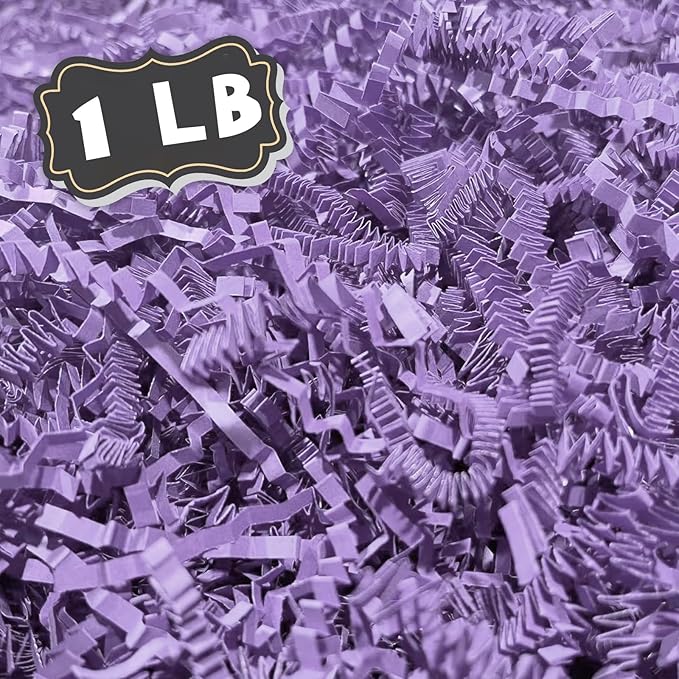 1 LB Light Purple Crinkle Cut Paper Shred Filler Great for Gift Wrapping, Basket Filling, Birthday, Wedding, Halloween, Thanksgiving, Christmas Day, New Year Party Decorations Filling Supplies
