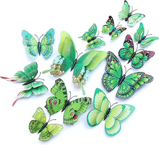 Butterfly Wall Decor 24/48 PCS, 3D Butterflies Stickers for Party Decorations with Magnets (Green, 48)
