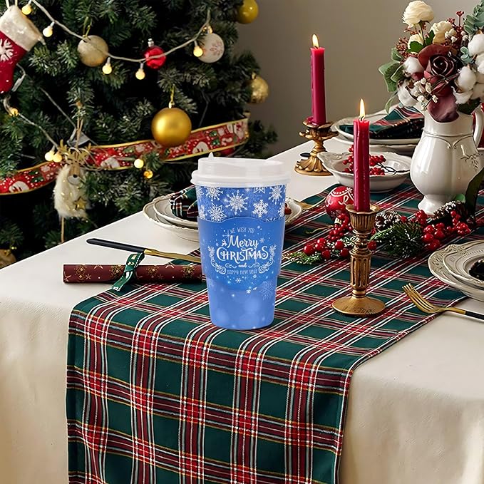 72 Set Christmas Disposable Coffee Cups with Lids and Sleeves Snowflake Reindeer Paper Drinking To Go Cups for Winter Holiday Christmas Party Coffee Bar Decor Business Supplies (Blue)