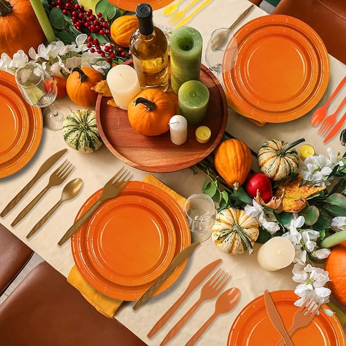 300Pcs Red Orange Yellow Brown Plastic Silverware Heavy Duty Disposable Flatware Cutlery Set Includes Forks Spoons Knives for Wedding Birthday Party Thanksgiving Autumn Fall Party Supplies
