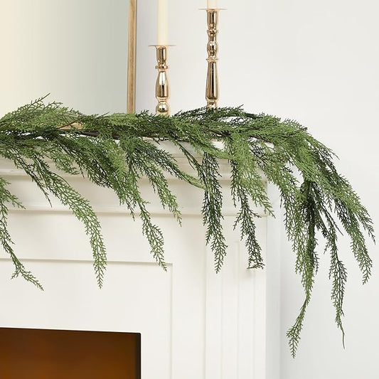 Jutom 1 Pcs 6 ft Christmas Cedar Garland - Artificial Realistic Faux Greenery Cedar Pine Garland for Home Fireplace, Door, Window, Indoor & Outdoor Christmas Party Decoration