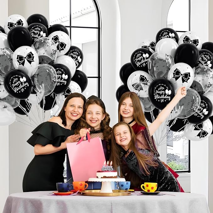 60pcs Black Bow Balloons 12inch with White Black Clear Bow Balloons for Coquette Black and White Birthday Party Decorations