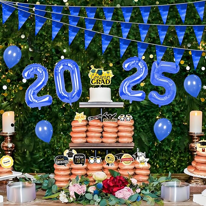 65FT Blue Glitter Triangle Pennant Banner Flag Metallic Bunting Fabric Garland for Christmas Graduation Wedding Engagement Anniversary Bachelorette Birthday Bridal Shower Valentine's Party Supplies