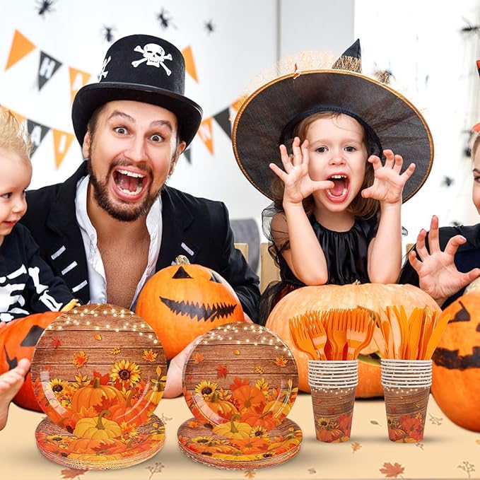 182pcs Fall Paper Plates and Napkins Set,Watercolor Fall Party Supplies Disposable Dinnerware for Autumn Leaves Thanksgiving Party Decorations,Serve 30 Guests