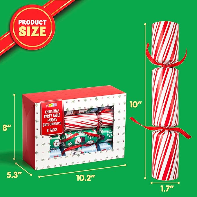 JOYIN 8 Pcs Christmas Non-Snap Party Favor, Red Blue Green Table Favor Includes Party Hat, Jokes & Gifts, Christmas Table Decorations for Holiday Dinner Traditions Party Supplies