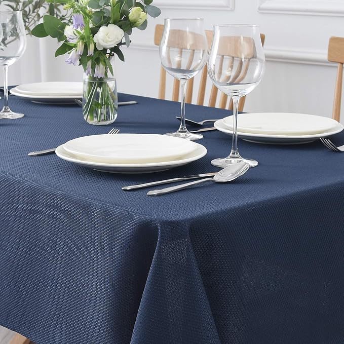 maxmill Jacquard Square Tablecloth Stain Resistant Spillproof Wrinkle Free Washable Soft Table Cloth, Decorative Fabric Table Cover for Dining Room, Indoor and Outdoor Use, 52 x 52 Inch, Navy Blue