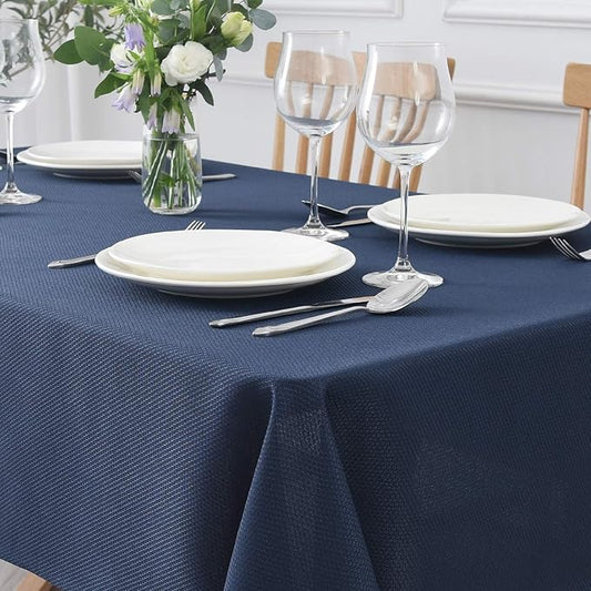 maxmill Jacquard Square Tablecloth Stain Resistant Spillproof Wrinkle Free Washable Soft Table Cloth, Decorative Fabric Table Cover for Dining Room, Indoor and Outdoor Use, 52 x 52 Inch, Navy Blue