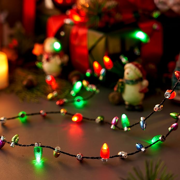 JOYIN Christmas LED Mini Bulb Necklaces, Xmas Necklace with 3 Lighting Modes, Xmas Bulb Necklaces for Xmas Party Supplies