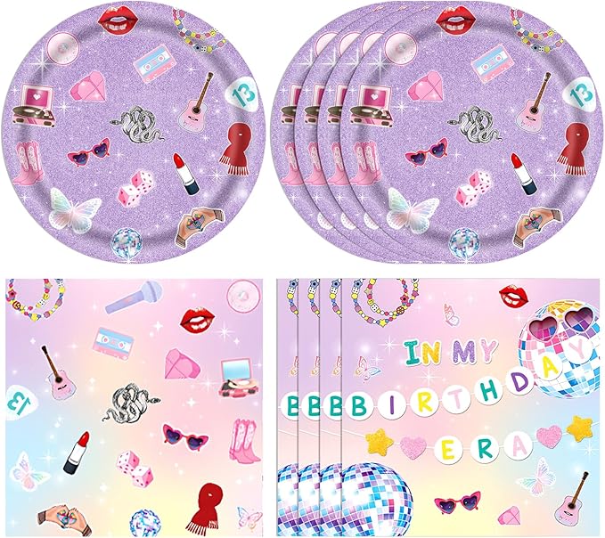 40PCS In My Birthday Era Decorations Friendship Party Tableware Includes In My Birthday Era Singer Music Disposable Dessert Plates and Paper Napkins for Girl Fans Party Supplies