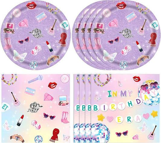 40PCS In My Birthday Era Decorations Friendship Party Tableware Includes In My Birthday Era Singer Music Disposable Dessert Plates and Paper Napkins for Girl Fans Party Supplies