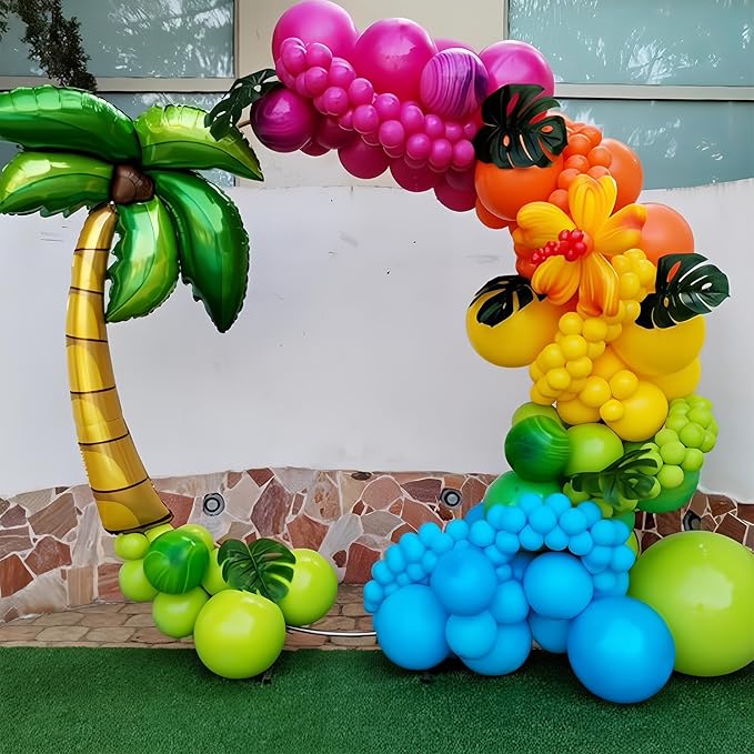 Tropical Balloons 12 Inch Summer Hawaiian Hot Pink Orange Teal Yellow Green Colorful Latex Party Balloon Multicolor for Luau Pool Aloha Beach Birthday Baby Shower Wedding Party Decoration