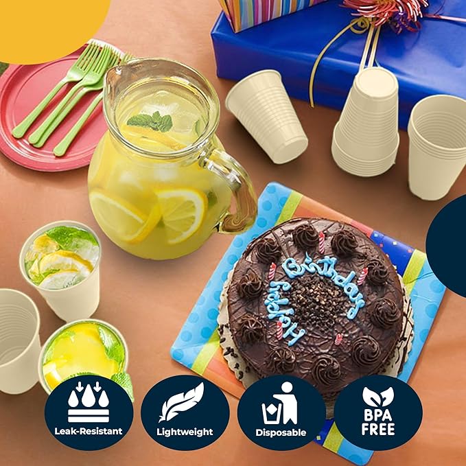 Exquisite Party Solids 12 Oz Ivory Plastic Cups For Party Supplies 50 Pack | Ivory Disposable Cups Plastic | Disposable Drinkware For Parties, Events & Everyday