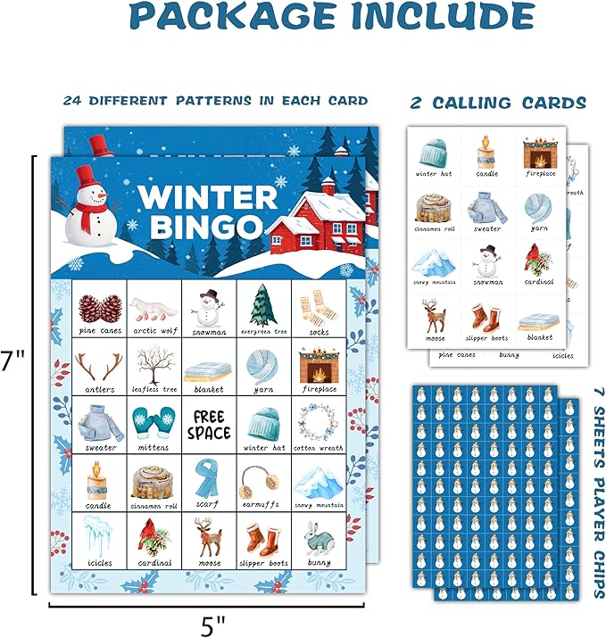 Winter Bingo, Snowman Bingo, Christmas Bingo Game for Adults Families Large Group, Christmas Party Favors, Christmas Party Games, 24 Players Bingo Cards, D03