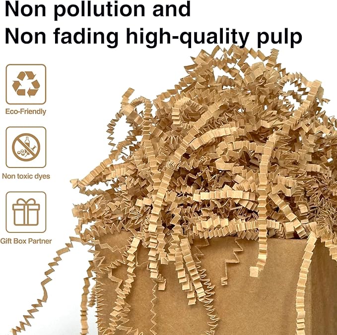 2LB Crinkle Cut Paper Shred Filler for Bag Gift Box Basket Confetti Paper Shreded Stuffing Decoration for Christmas Day Holiday Party(Kraft)