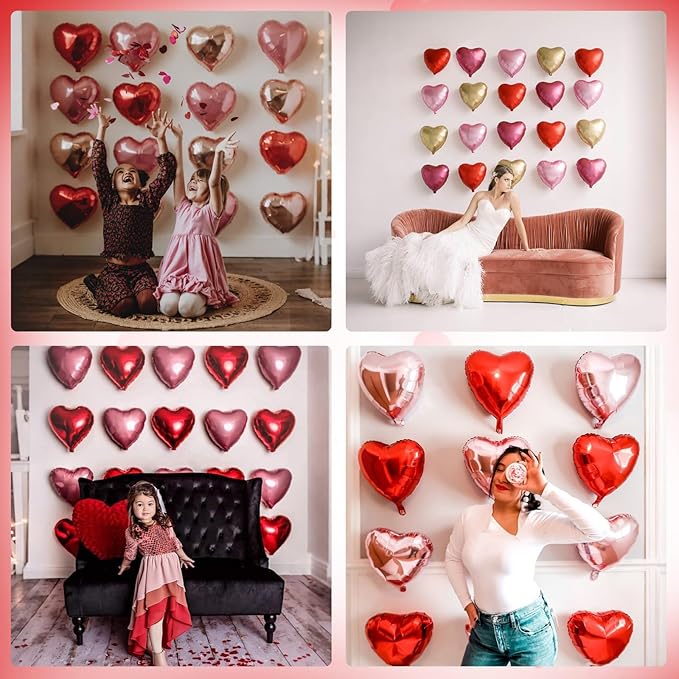 Red Pink Heart Balloons, Heart Shaped Ballons, 20 Pcs 5/10/18 inch Red Pink Foil Love Balloons for Valentine's Day Decorations Wedding Engagement Bridal Showers Anniversary Celebrations