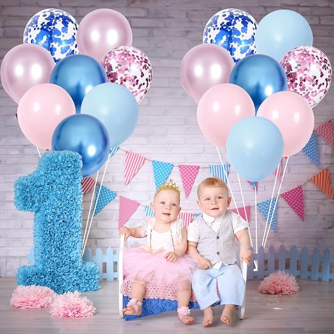 Pink Blue Balloons 35 Pcs 12 Inch Pastel Pink and Blue Confetti Balloons Gender Reveal Boys or Girls Theme Helium Latex Balloon Set for Bridal Shower Baby Shower Wedding Birthday Party Decorations