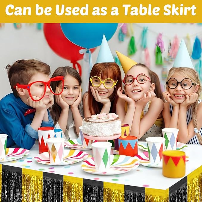 6 Pack 10 Feet Black Gold Wave Foil Fringe Garland Metallic Tinsel Streamers Banner Wall Hanging Curtain Backdrop for Parade Floats, Mother's Day, Easter, Wedding, Birthday Party Decoration