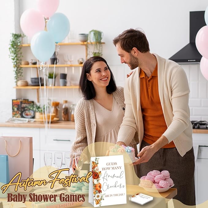 Little Pumpkin Guess How Many Animal Crackers - Thanksgiving Baby Shower Card Set (1 Sign With 50 Guess Cards), Fall Gender Reveal Party Favor Supplies -A14