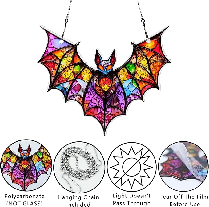 Bat Halloween Ornaments Colorful Window Hanging Decorations Home Wall Decor for Indoor Outdoor