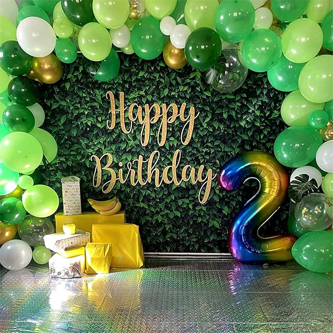 Green Gold Balloons Set, Dark Green Pearl Lime Green Metallic Gold White with Confetti Latex Balloons, Light Green Gold White Balloon for Jungle Dinosaur Birthday Baby Shower Wedding Party Decorations