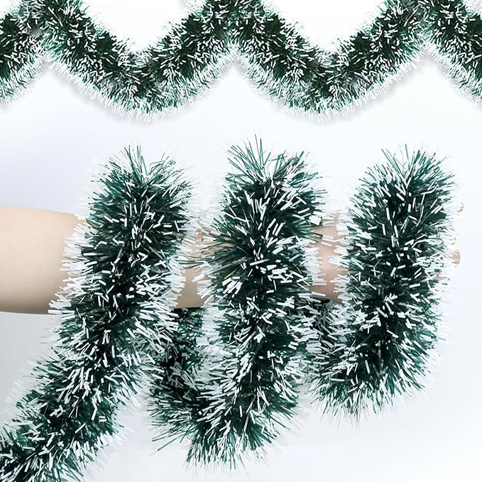 50 Feet Green Christmas Tinsel Garland Metallic Twist Shiny Hanging Garland for Christmas Tree Decorations Xmas Holiday Decor for Home Indoor Outdoor Party Supplies - Green