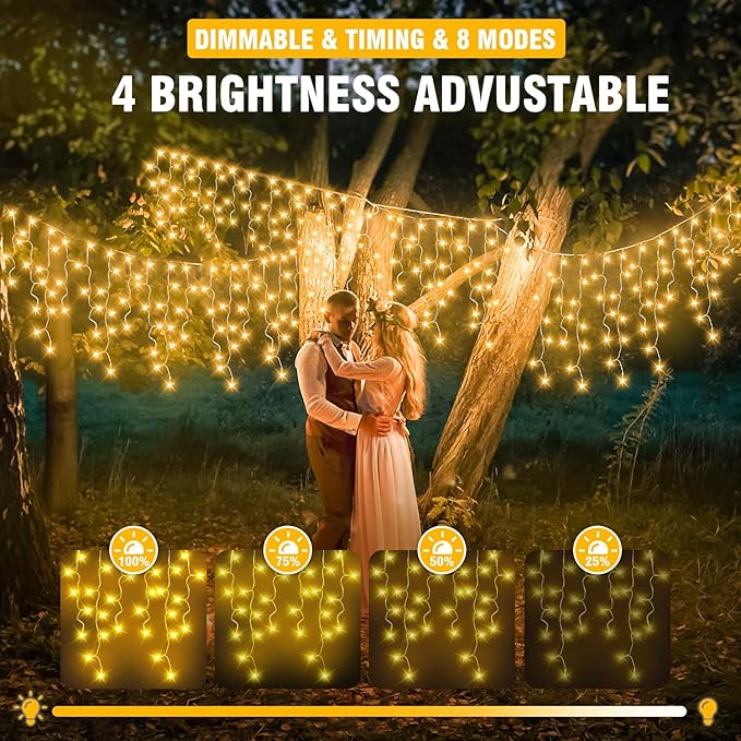 320 LED White Icicle Lights Outdoor Waterproof, 32.8FT Connectable Christmas String Lights with Remote & Timer, 8 Lighting Modes Dimmable Holiday Wedding Party Decorations