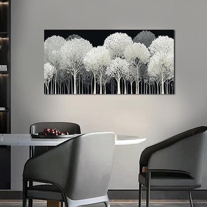 Black and White Tree of Life Wall Art for Living Room Abstract Forest Print Picture Framed Large Canvas Wall Decor for Bedroom Office Bathroom Modern Home Botanical Landscape Wall Decorations Artwork Size 20x40 Ready to Hang