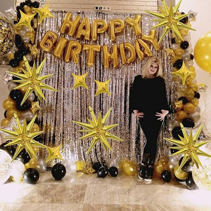 8PCS Gold Star Balloons, 22Inch Large Explosion Star Balloons Aluminum Foil Balloon for Birthday Party Wedding Anniversary New Year Graduation Party Decorations Supplies