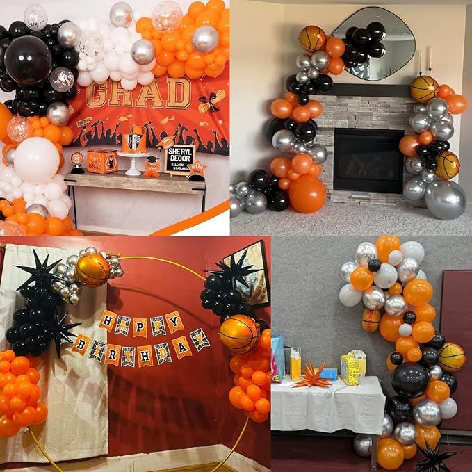 Black Orange Balloons 12 Inch Black Orange Silver Confetti Balloons Halloween Trick or Treat Balloon for Boys Men Basketball Graduation Bachelorette Baby Shower Birthday Party Decorations, 35 Pcs