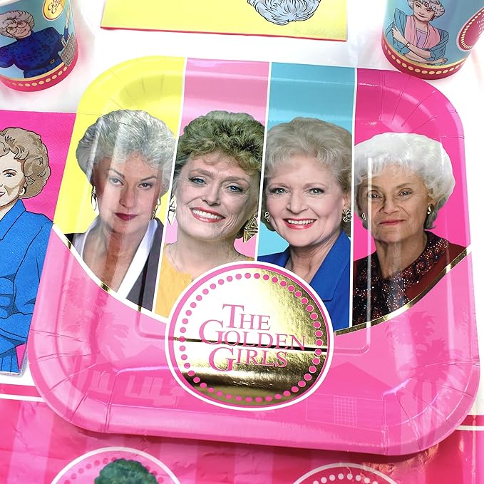 Golden Girls Party Supplies (Standard Pack for 16 Guests) Celebration Decorations, Plates, Napkins, Table Cover and Banner for 40th 50th & 60th Milestone Birthday for Women, or Bridal Shower Decor