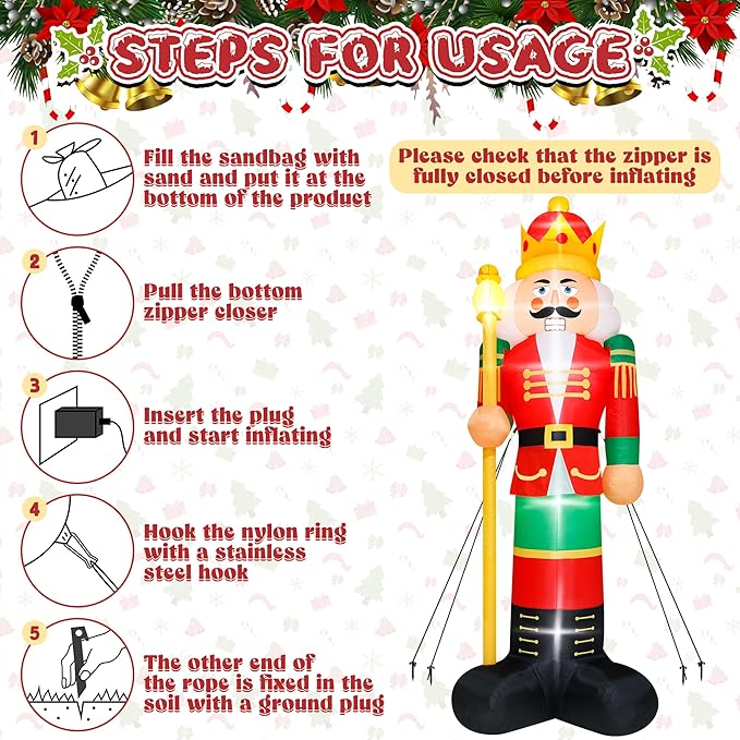 14FT Christmas Inflatables, Giant Christmas Inflatables Nutcracker, Lighted Christmas Soldier Yard Decorations, Blow Up Outdoor Christmas Decor for Holiday Xmas Party Indoor Lawn Christmas Eve