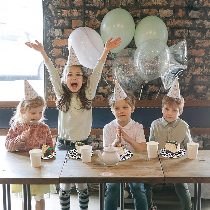 100 Pcs Cow Print Plates 7 Inch Cow Print Paper Party Supplies Disposable Dinner Dessert Plate Cow Theme Birthday Party Baby Shower Picnic Decorations (White)