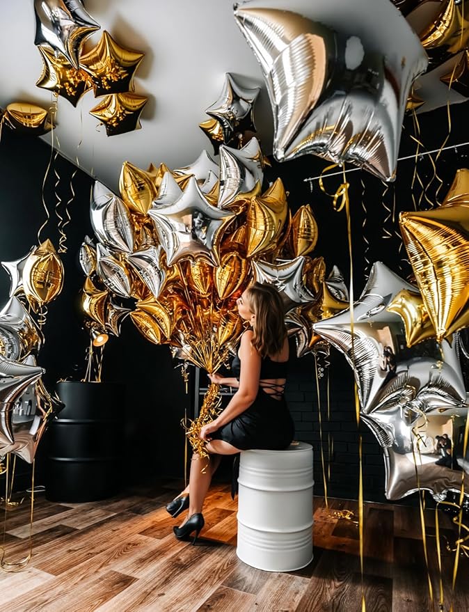 20 Pcs Star Balloons,18 Inch Silver Foil Balloons Glitter Star Shape Balloon Large Mylar Balloon for New Year Christmas Birthday Wedding Anniversary Baby Shower Gender Reveal Party Decorations