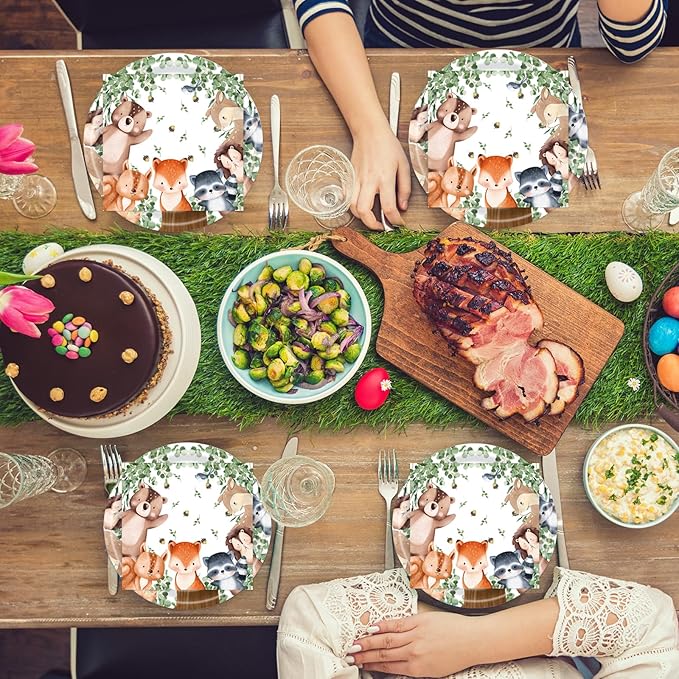 40Pcs Woodland Baby Shower Plates and Napkins Party Supplies, 9 Inch Nature Sage Paper Plates and Napkins Disposable Tableware Set for Boys Girls Safari Jungle Animal Party Decorations