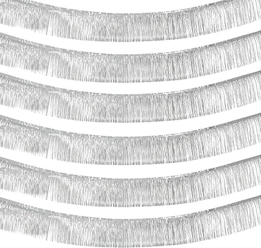 10 Pack 10 Feet Silver Foil Fringe Garland Metallic Tinsel Streamers Banner Wall Hanging Curtain Backdrop for Parade Floats, Bachelorette, Wedding, Birthday, Halloween, Christmas Party Decorations