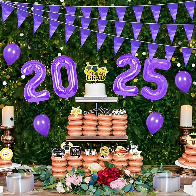 65FT Purple Glitter Triangle Pennant Banner Flag Metallic Bunting Fabric Garland for Christmas Graduation Wedding Engagement Anniversary Bachelorette Bridal Shower lavenderValentine's Party Supplies