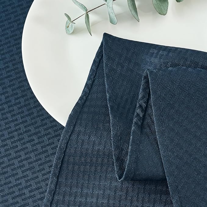 maxmill Round Weaved Texture Design Tablecloth Spill-Proof Wrinkle Free Soft Washable Table Cloth for Circular Table Cover, for Dining Room Buffet Banquet Parties Holiday Dinner, 70 Inch Navy Blue